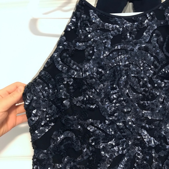 Vera Wang Blue Sequin Long Prom Dress - Picture 5 of 5